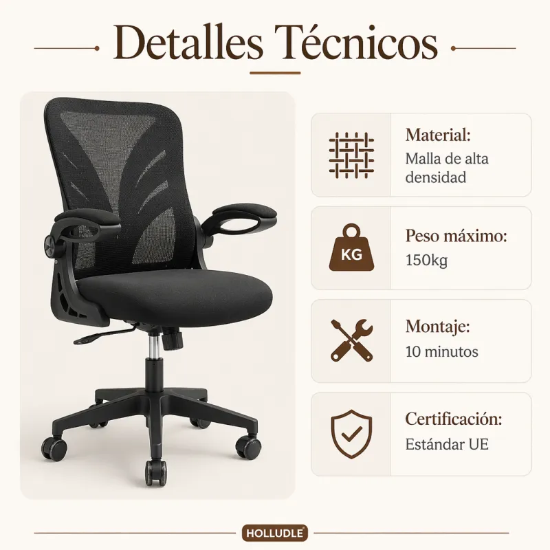 Silla de Oficina Ergonómica Premium con Respaldo en "Y" y Apoyabrazos Plegables