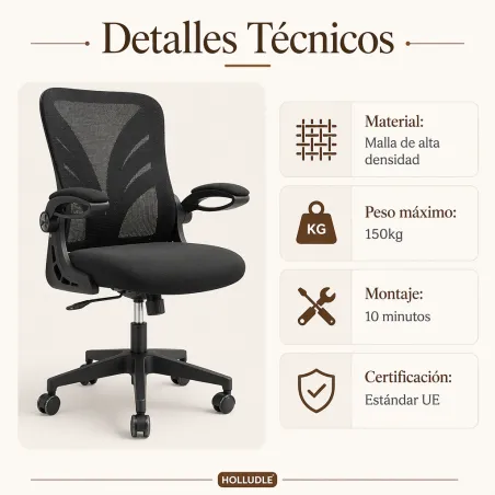 Silla de Oficina Ergonómica Premium con Respaldo en "Y" y Apoyabrazos Plegables
