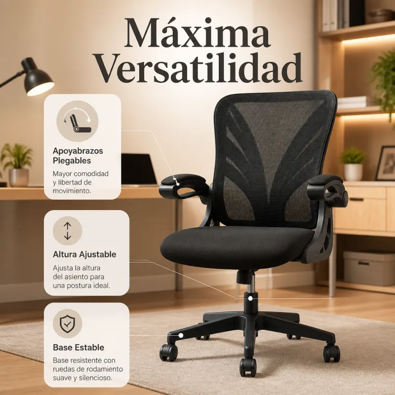 Silla de Oficina Ergonómica Premium con Respaldo en "Y" y Apoyabrazos Plegables