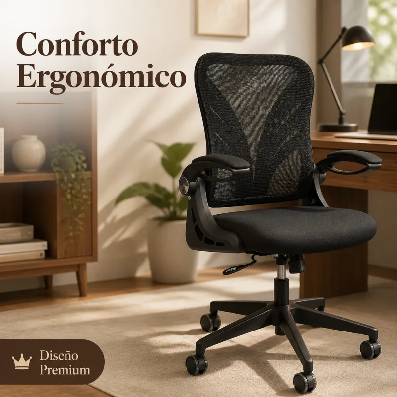 Silla de Oficina Ergonómica Premium con Respaldo en "Y" y Apoyabrazos Plegables