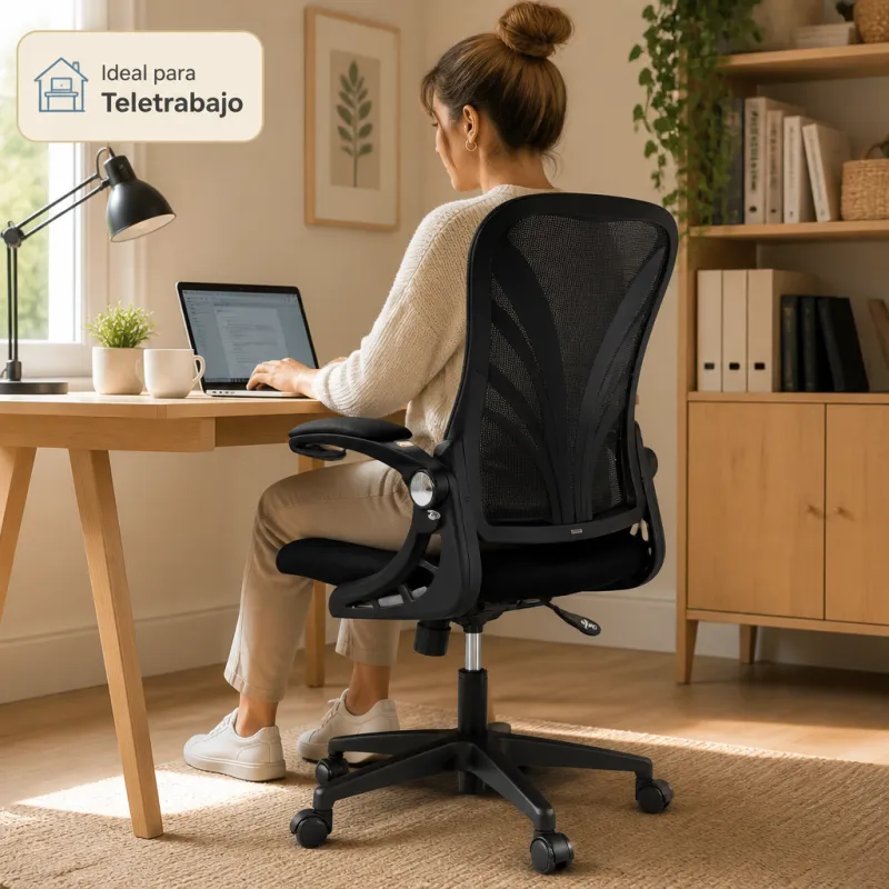 Silla de Oficina Ergonómica Premium con Respaldo en "Y" y Apoyabrazos Plegables