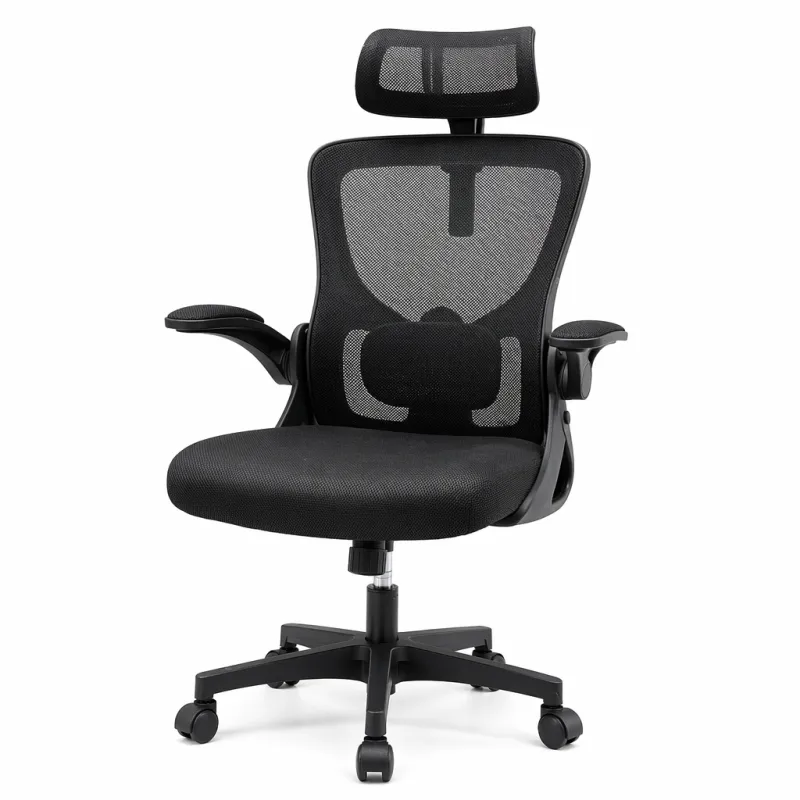 Silla de Oficina Ergonómica de Malla Transpirable con Soporte Lumbar Activo y Cabezal Ajustable