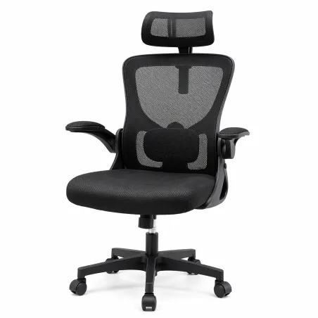 Silla de Oficina Ergonómica de Malla Transpirable con Soporte Lumbar Activo y Cabezal Ajustable