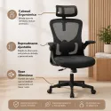 Silla de Oficina Ergonómica de Malla Transpirable con Soporte Lumbar Activo y Cabezal Ajustable