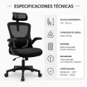 Silla de Oficina Ergonómica de Malla Transpirable con Soporte Lumbar Activo y Cabezal Ajustable