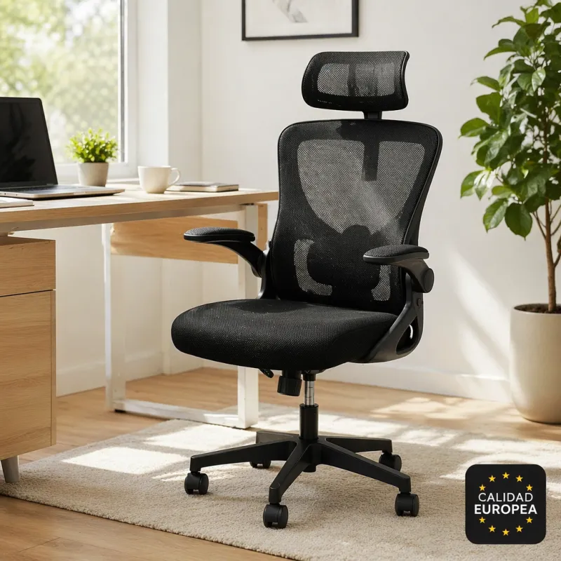 Silla de Oficina Ergonómica de Malla Transpirable con Soporte Lumbar Activo y Cabezal Ajustable