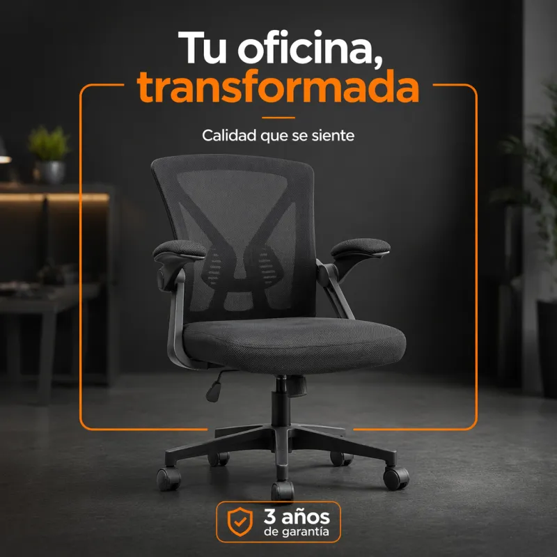 Silla de Oficina Ergonómica con Reposabrazos Abatibles y Soporte Lumbar Dinámico