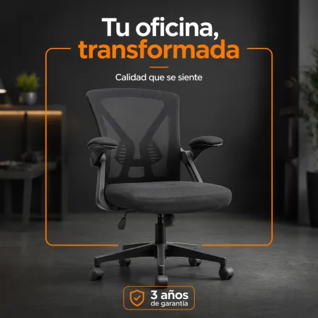 Silla de Oficina Ergonómica con Reposabrazos Abatibles y Soporte Lumbar Dinámico