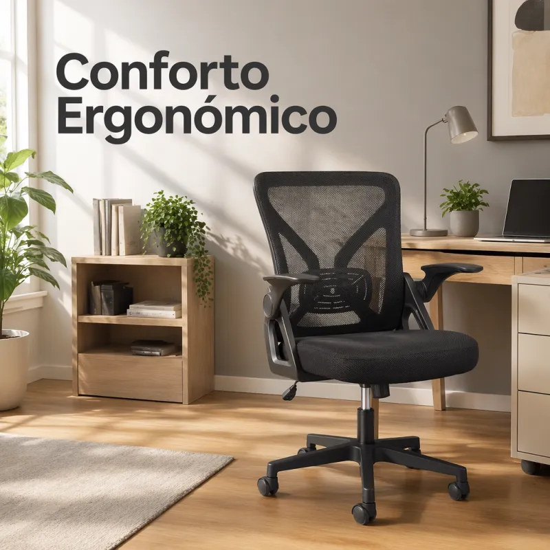 Silla de Escritorio Ergonómica Minimalista con Brazos Abatibles y Malla Premium