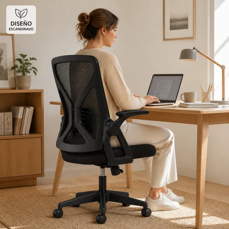 Silla de Escritorio Ergonómica Minimalista con Brazos Abatibles y Malla Premium