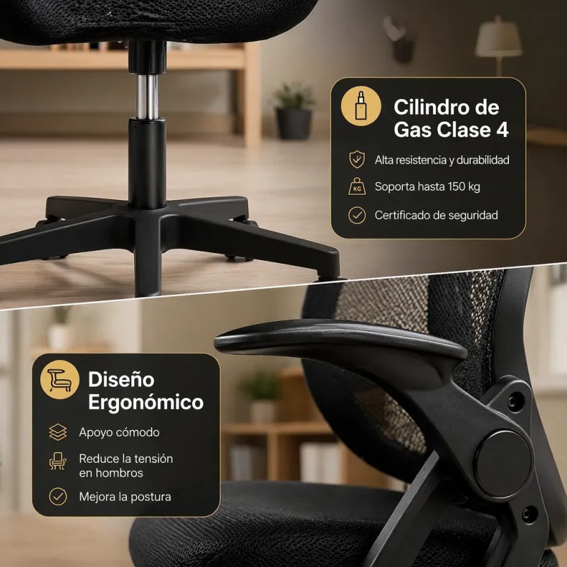 Silla de Escritorio Ergonómica Minimalista con Brazos Abatibles y Malla Premium