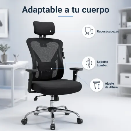 Silla de Escritorio Ergonómica con Respaldo de Malla y Soporte Lumbar