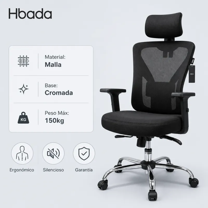 Silla de Escritorio Ergonómica con Respaldo de Malla y Soporte Lumbar