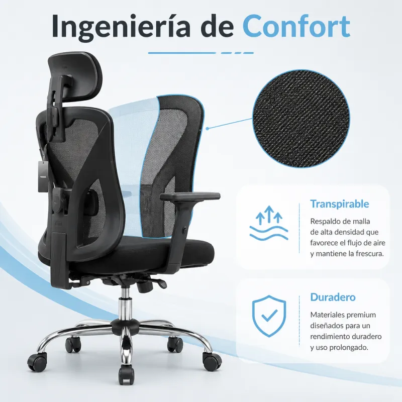 Silla de Escritorio Ergonómica con Respaldo de Malla y Soporte Lumbar