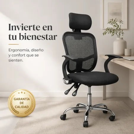 Silla de Escritorio Económica con Respaldo de Malla y Reposabrazos Fijos