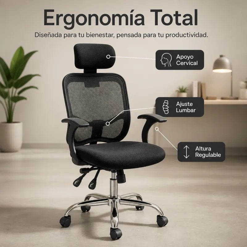Silla de Escritorio Económica con Respaldo de Malla y Reposabrazos Fijos