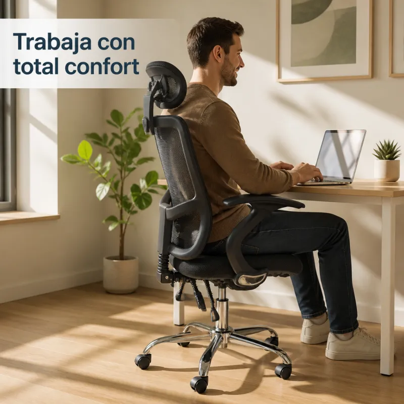 Silla de Escritorio Económica con Respaldo de Malla y Reposabrazos Fijos