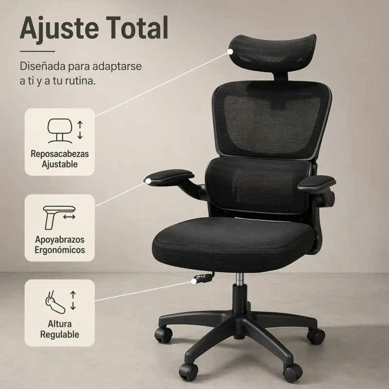 Silla de Oficina Ergonómica de Malla Transpirable con Soporte Lumbar Ajustable