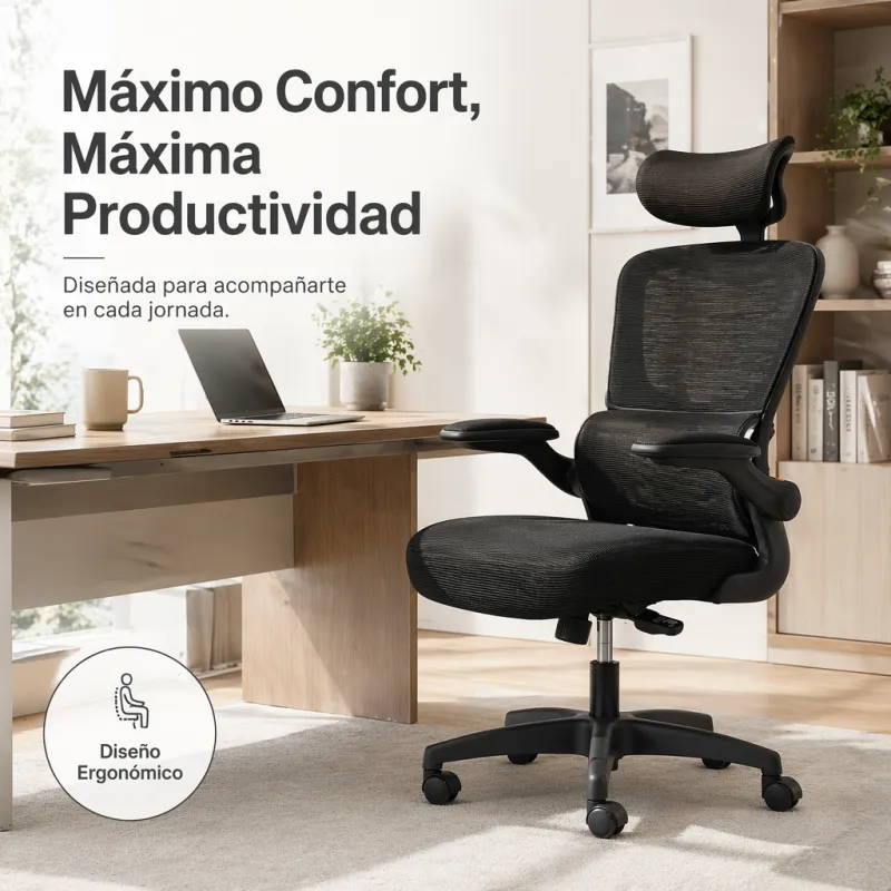 Silla de Oficina Ergonómica de Malla Transpirable con Soporte Lumbar Ajustable