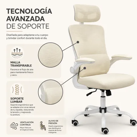 Silla de Oficina Ergonómica Transpirable con Soporte Lumbar y Reposabrazos Abatibles