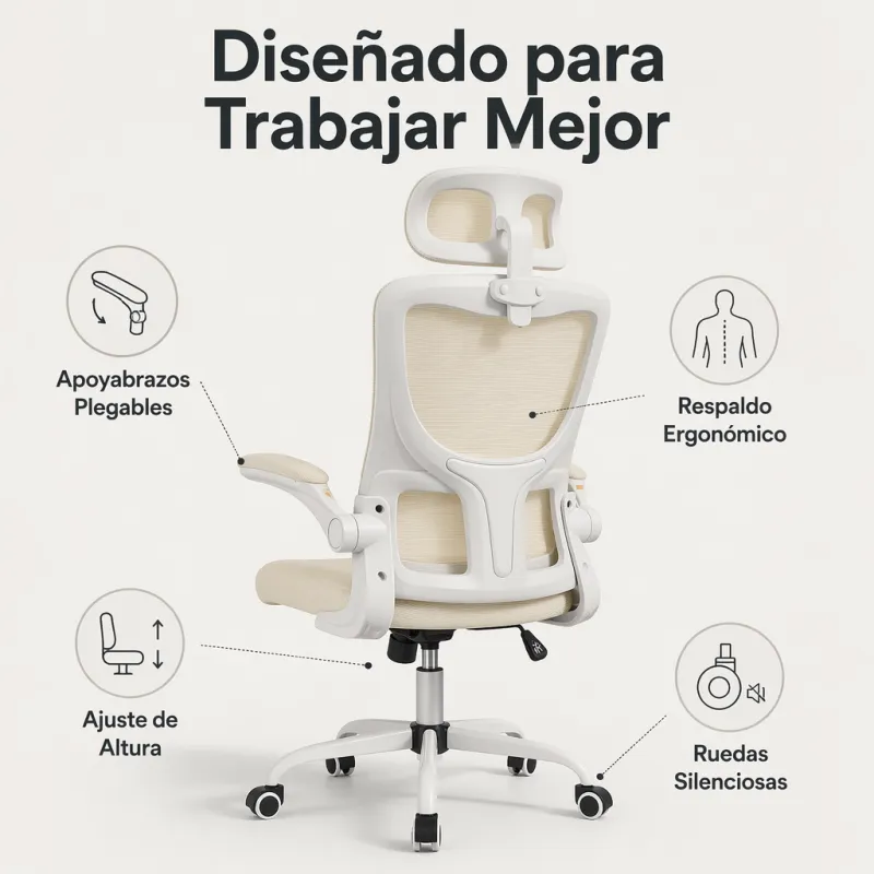 Silla de Oficina Ergonómica Transpirable con Soporte Lumbar y Reposabrazos Abatibles