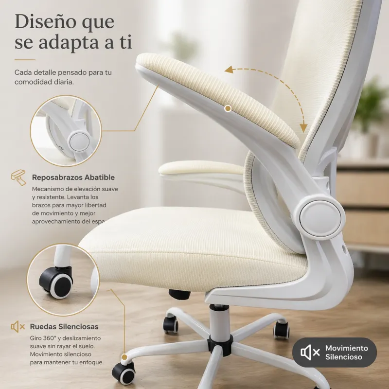 Silla de Oficina Ergonómica Transpirable con Soporte Lumbar y Reposabrazos Abatibles