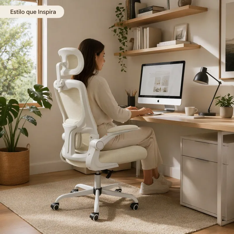 Silla de Oficina Ergonómica Transpirable con Soporte Lumbar y Reposabrazos Abatibles