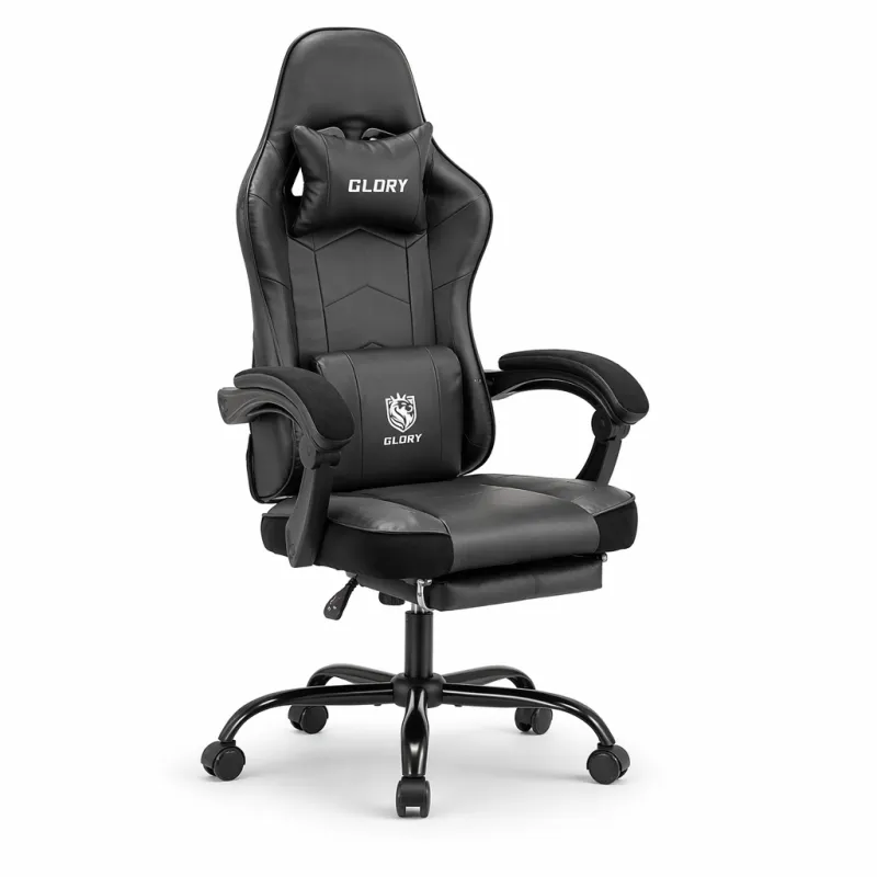 Silla Gaming Profesional GLORY Ergonómica Reclinable 180° con Reposapiés Retráctil
