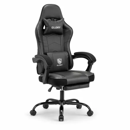 Silla Gaming Profesional GLORY Ergonómica Reclinable 180° con Reposapiés Retráctil