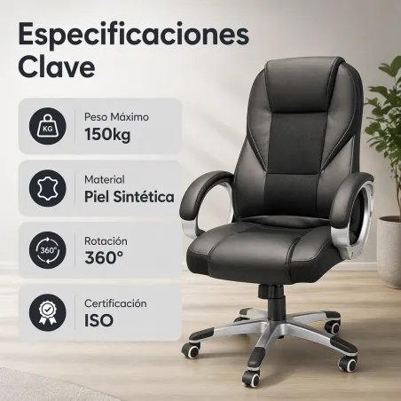 Silla de Oficina Ejecutiva Ergonómica Transpirable con Soporte Lumbar y Base Metálica