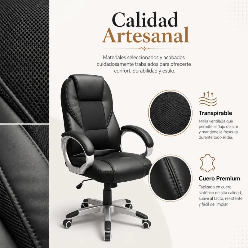 Silla de Oficina Ejecutiva Ergonómica Transpirable con Soporte Lumbar y Base Metálica
