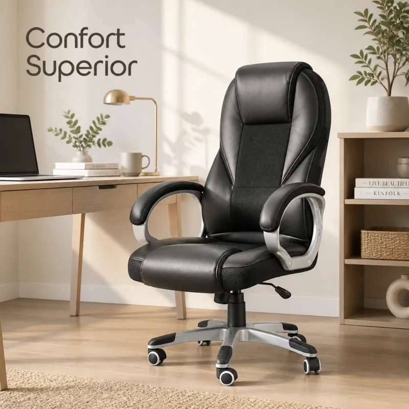 Silla de Oficina Ejecutiva Ergonómica Transpirable con Soporte Lumbar y Base Metálica