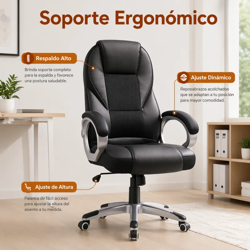 Silla de Oficina Ejecutiva Ergonómica Transpirable con Soporte Lumbar y Base Metálica
