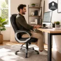 Silla de Oficina Ejecutiva Ergonómica Transpirable con Soporte Lumbar y Base Metálica