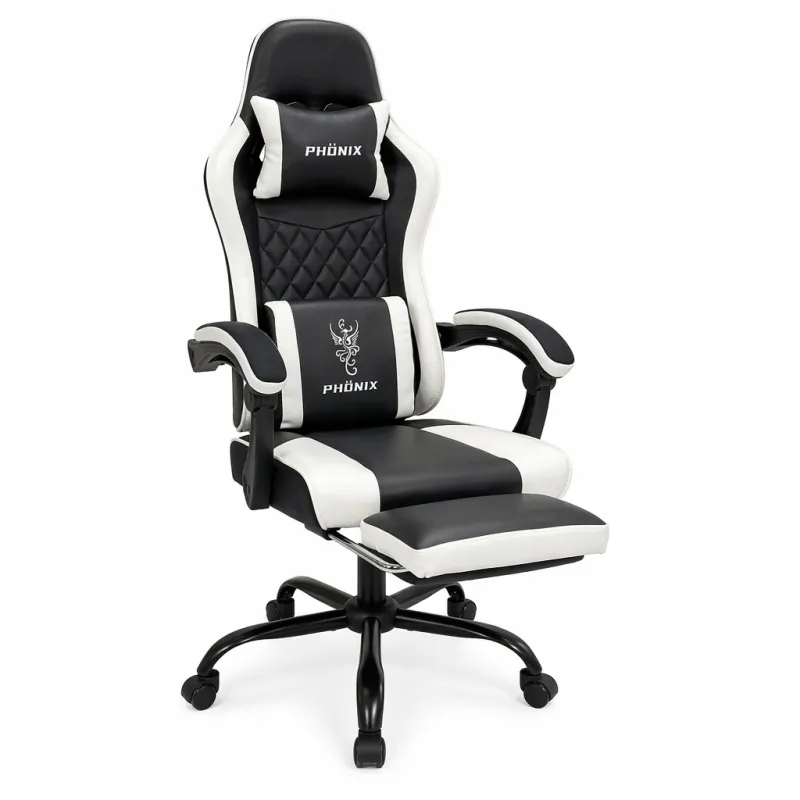 Silla Gaming Ergonómica PHÖNIX Reclinable con Reposapiés y Soporte Doble