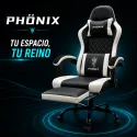 Silla Gaming Ergonómica PHÖNIX Reclinable con Reposapiés y Soporte Doble