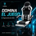 Silla Gaming Ergonómica PHÖNIX Reclinable con Reposapiés y Soporte Doble
