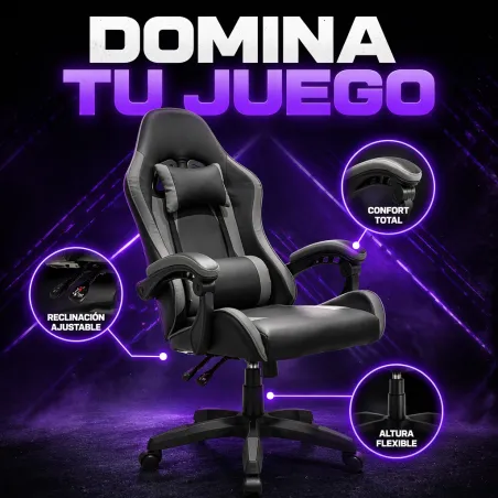 Silla Gaming Ergonómica Racing Pro con Soporte Lumbar y Cervical - Serie Black/Grey