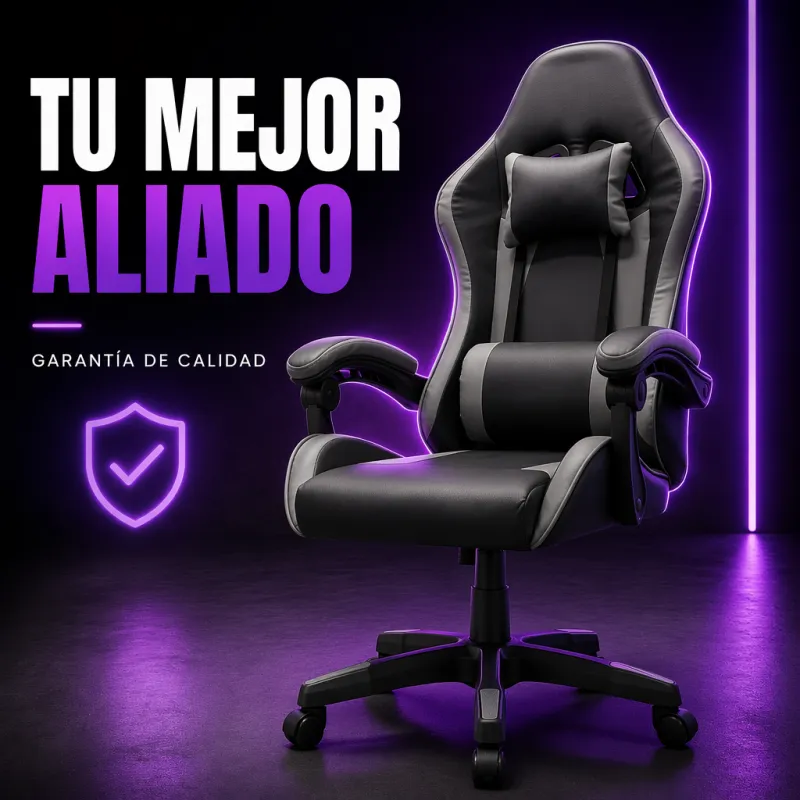Silla Gaming Ergonómica Racing Pro con Soporte Lumbar y Cervical - Serie Black/Grey