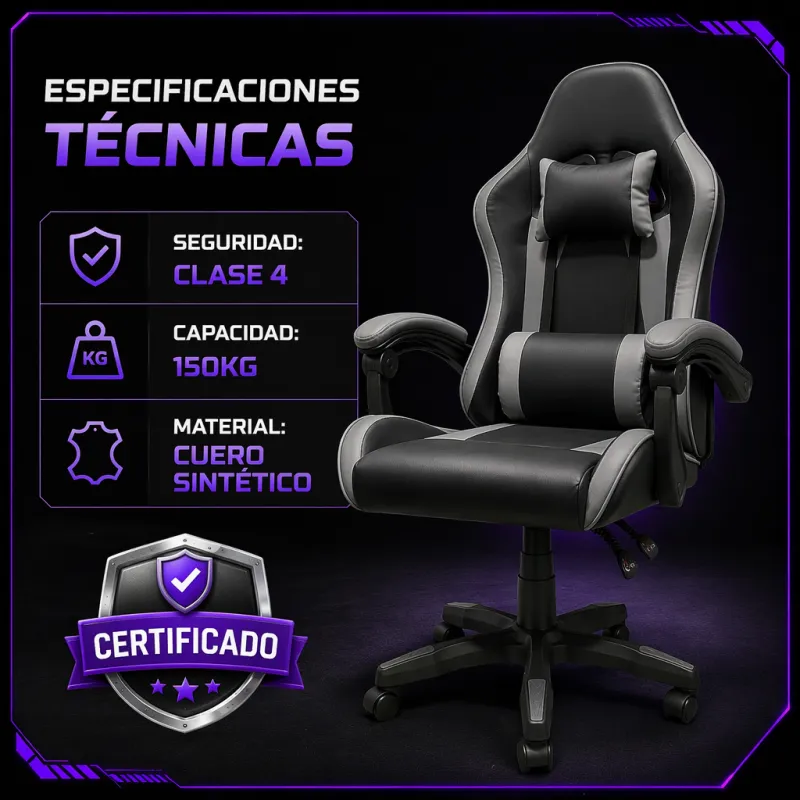 Silla Gaming Ergonómica Racing Pro con Soporte Lumbar y Cervical - Serie Black/Grey