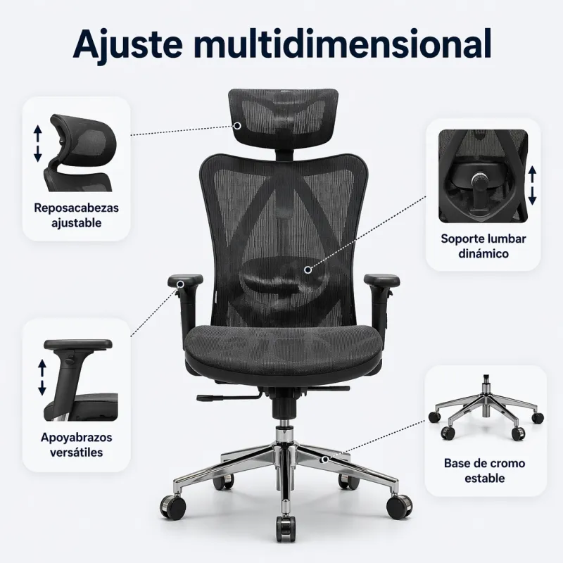 Silla de Oficina Ergonómica de Malla Transpirable Sihoo con Soporte Lumbar Dinámico