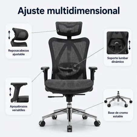 Silla de Oficina Ergonómica de Malla Transpirable Sihoo con Soporte Lumbar Dinámico
