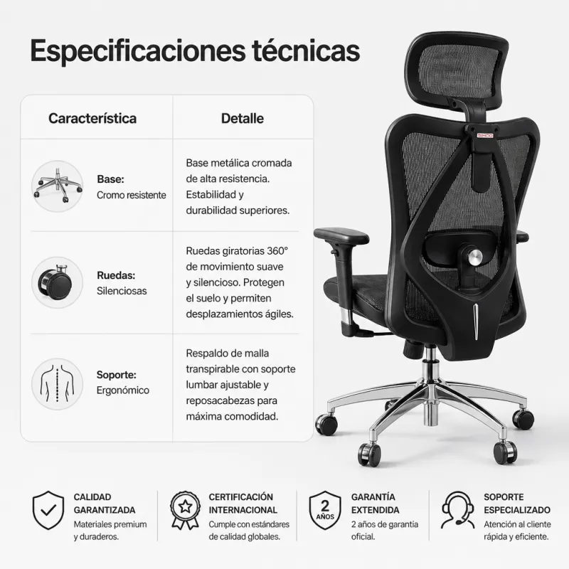 Silla de Oficina Ergonómica de Malla Transpirable Sihoo con Soporte Lumbar Dinámico