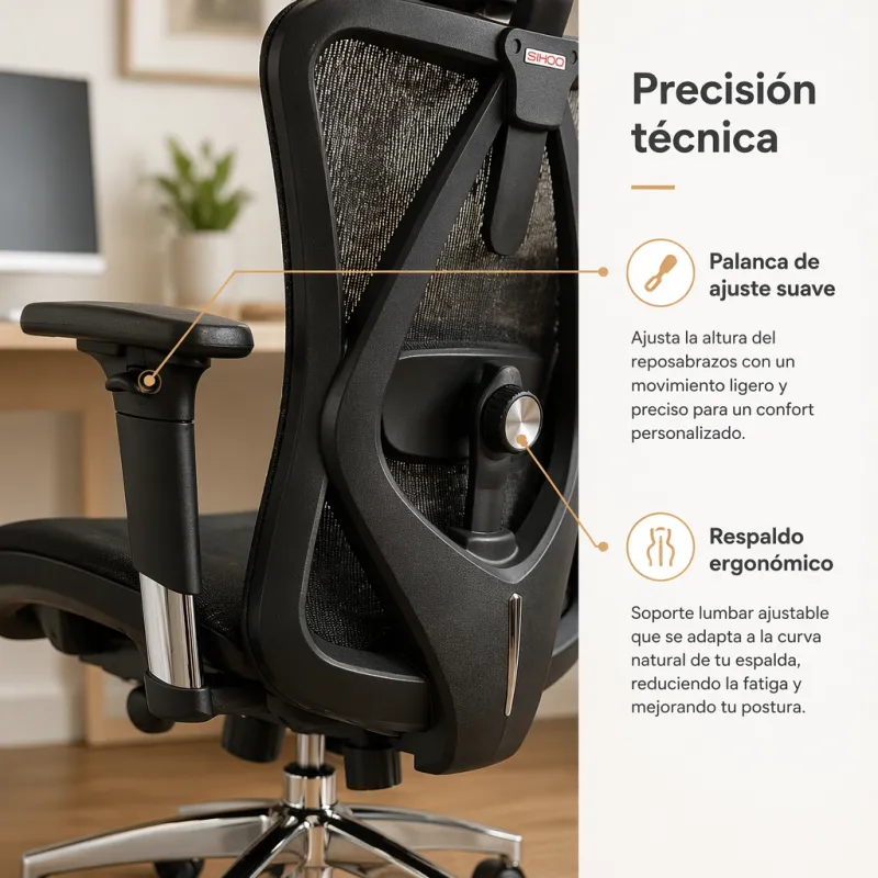 Silla de Oficina Ergonómica de Malla Transpirable Sihoo con Soporte Lumbar Dinámico