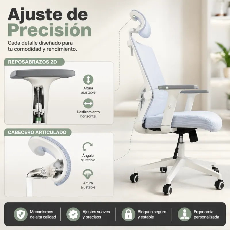 Silla de Escritorio Ergonómica con Respaldo de Malla y Cabecero Ajustable