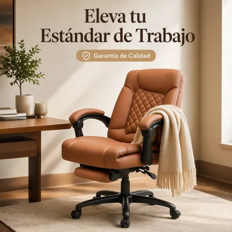 Silla de Oficina Ergonómica Ejecutiva con Soporte Lumbar y Acabado en Cuero Sintético Premium