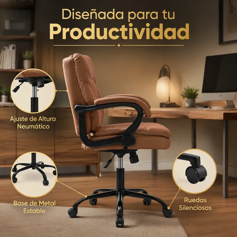 Silla de Oficina Ergonómica Ejecutiva con Soporte Lumbar y Acabado en Cuero Sintético Premium