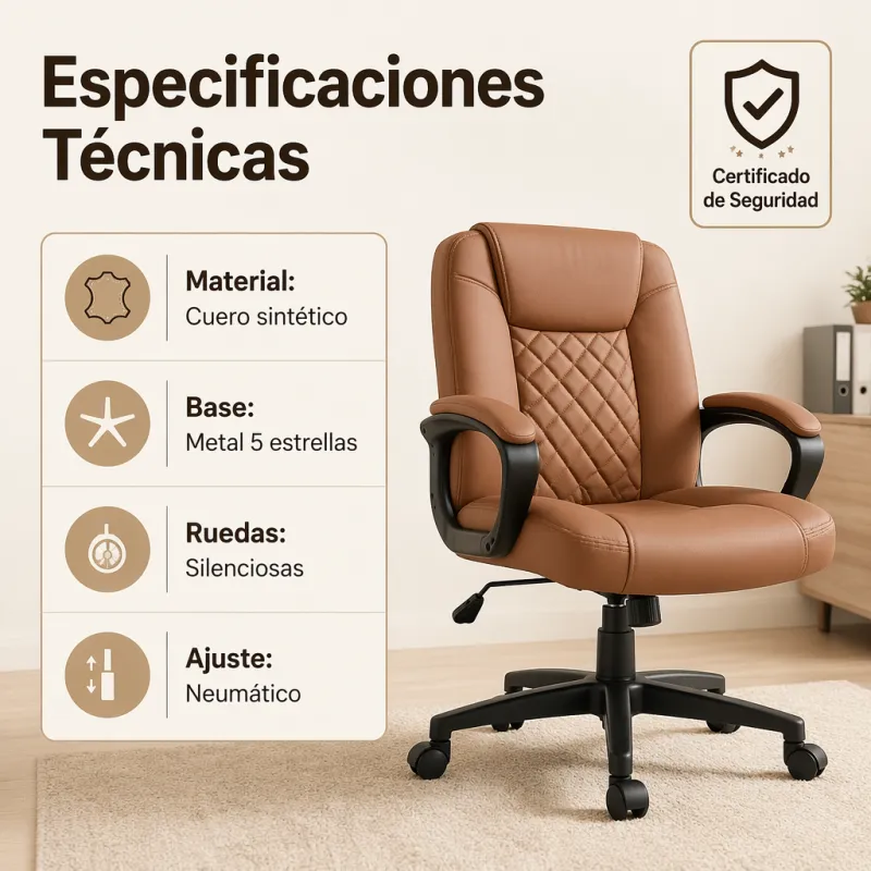 Silla de Oficina Ergonómica Ejecutiva con Soporte Lumbar y Acabado en Cuero Sintético Premium
