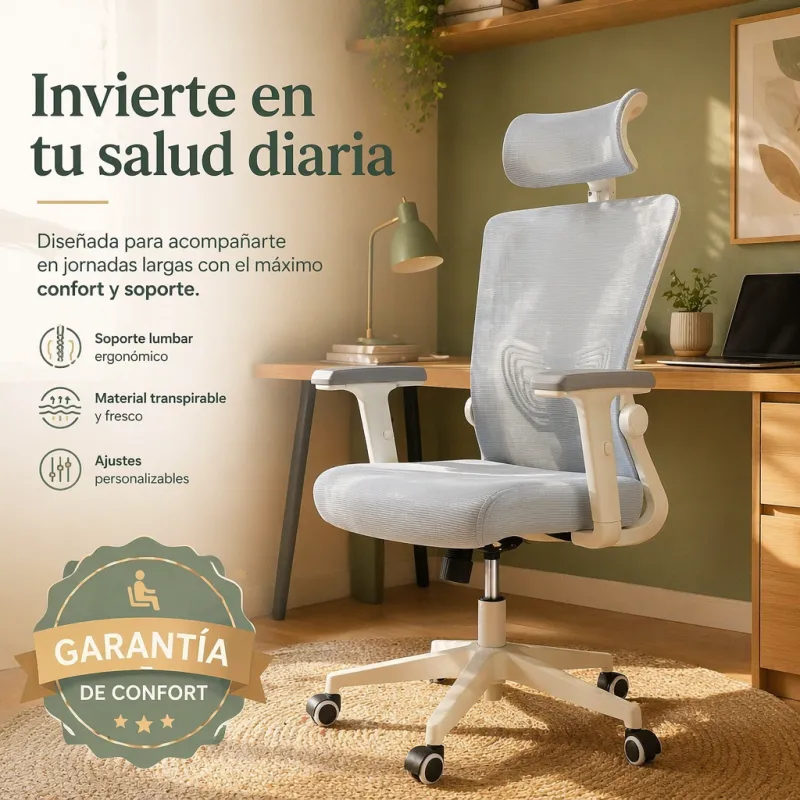 Silla de Escritorio Ergonómica con Respaldo de Malla y Cabecero Ajustable
