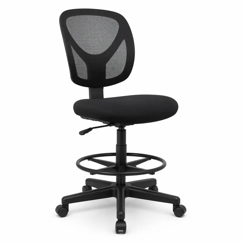 Silla de Oficina Ergonómica Alta con Reposapiés Circular y Malla Transpirable